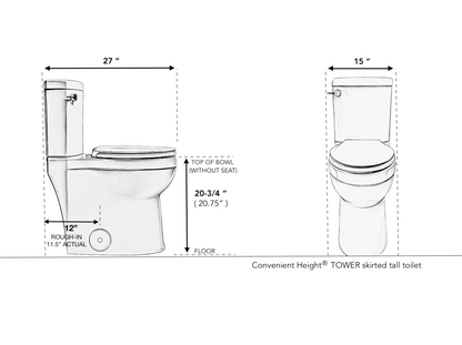 Toilet: TOWER. Skirted (Concealed Trapway) Extra Tall 20-21". Elongated