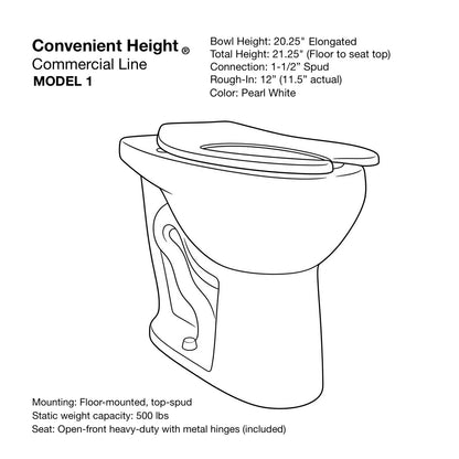 Commercial 20-21" Extra Tall Elongated Bowl with Spud (flushometer ready)