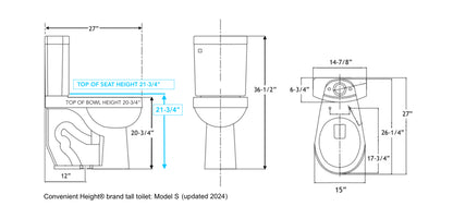 Toilet: MODEL S. Original  (Regular Trapway). Extra Tall 20-21". Elongated
