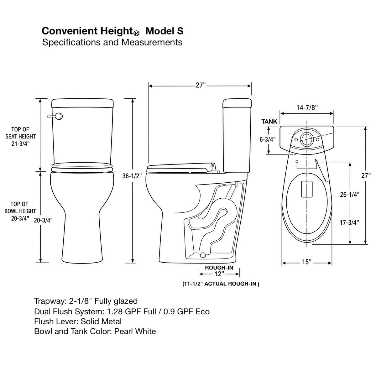 Toilet: MODEL S (Regular Trapway) Extra Tall 20-21"