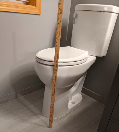 Toss those ugly hard to clean toilet seat risers! For tall people with bad knees, hips, etc. here is a real toilet that is 21 inches high to the seat