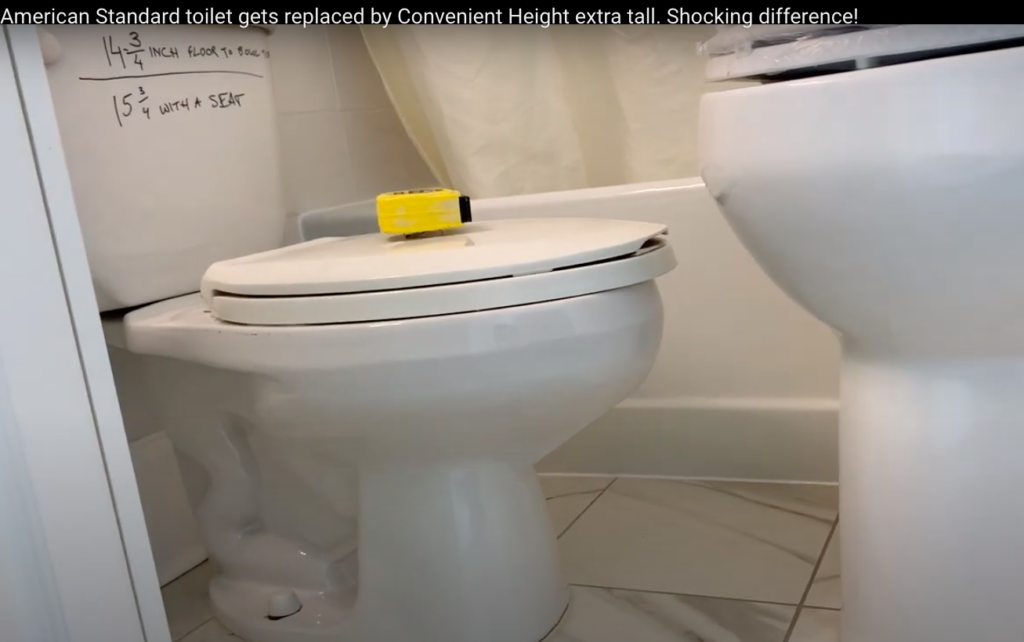 American Standard® 15" regular toilet gets replaced by Convenient Height® brand extra tall toilet